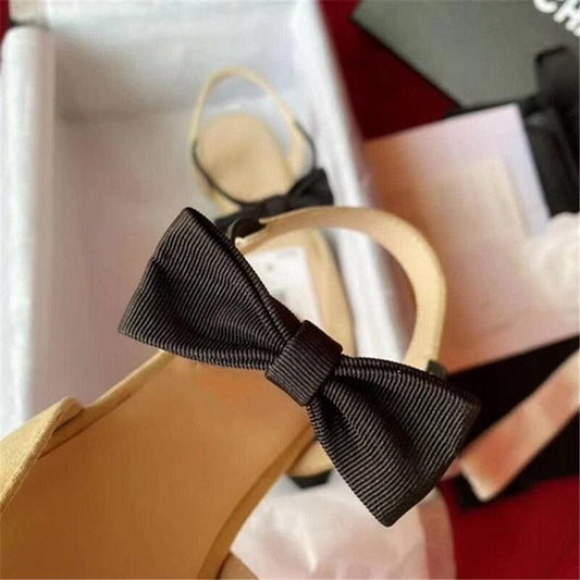 レディースフラットシューズ本革アンクルボウノットフラット