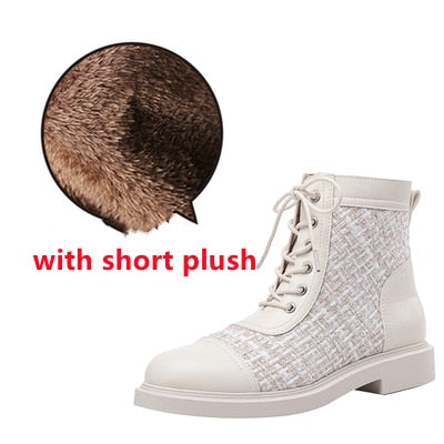 女性用ラウンドトゥ パッチワーク ギンガム クロスタイ チェルシーブーツ