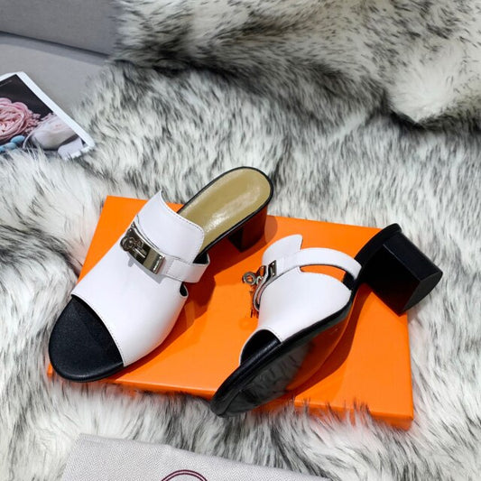 Women Natural Leather Peep Toe Slippers High Heels