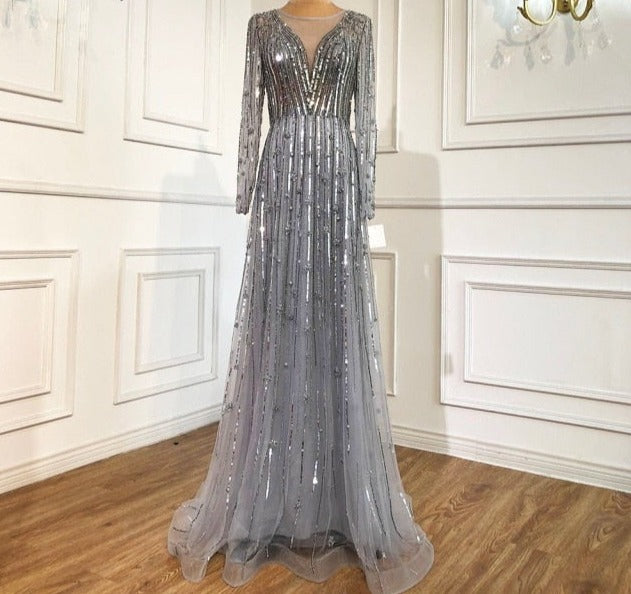 女性用ゴールドAラインラグジュアリーセクシーイブニングドレス