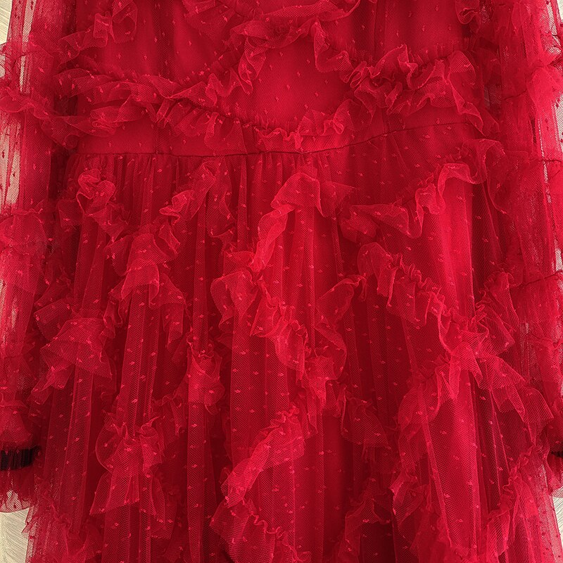 Runway Fashion Layered Tulle Dress Long Sleeve 3D Ruffles