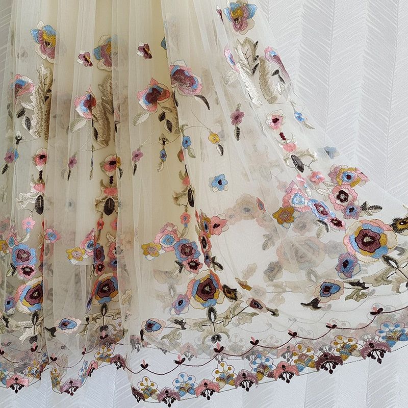Fashion Elegant Dress Spring Autumn Luxury Mesh Flower Embroidery Dresses