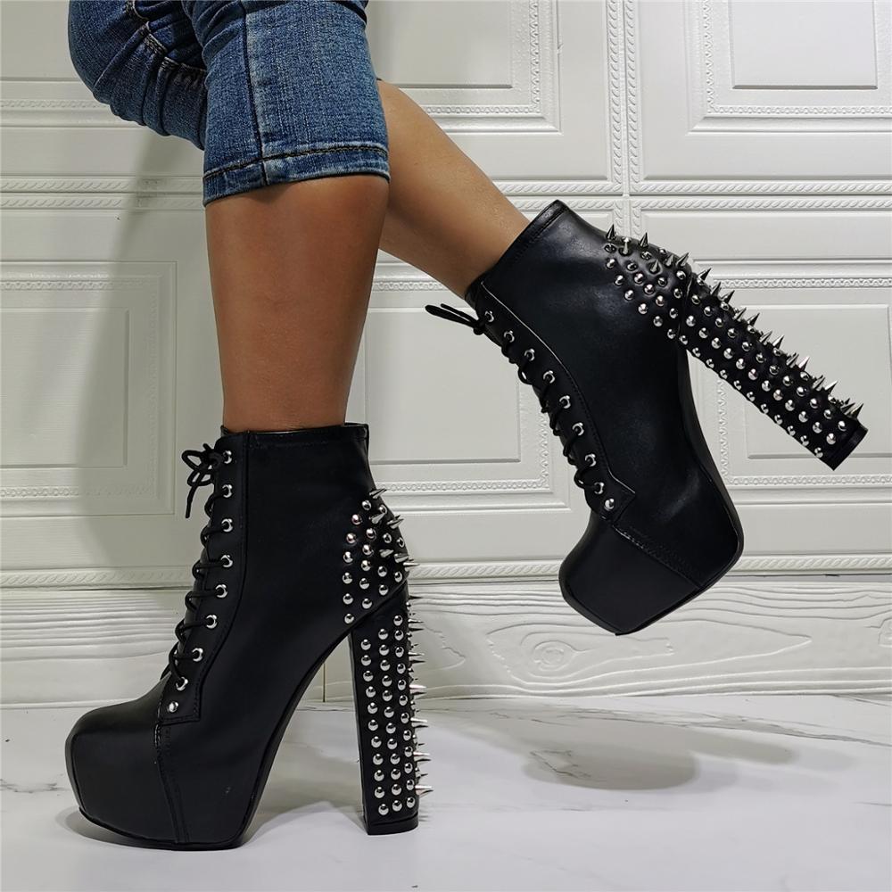Women Rivets Ornament High Heel Winter Work Boots Big Size