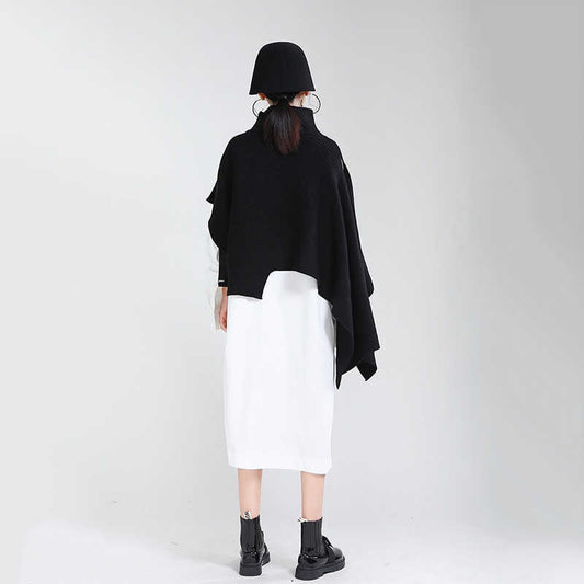 Irregular Big Size Knitting Sweater Poncho Loose Turtleneck