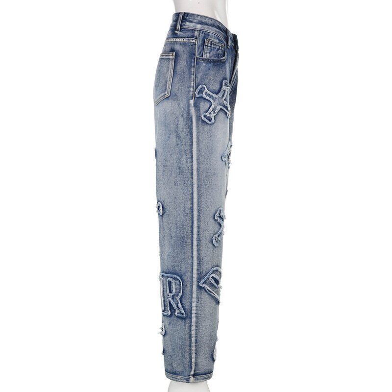 Streetwear Fashion Letter Spliced Jeans Women