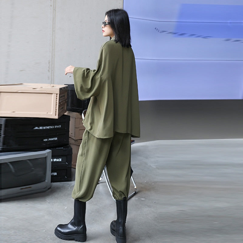 ワイドレッグパンツ フリル ビッグサイズ ツーピース レディーススーツ