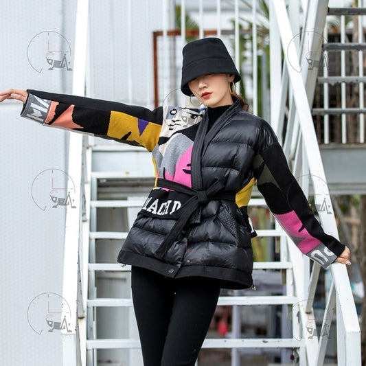 Panelled Print Cotton Padded Coats Overcoats Jackets