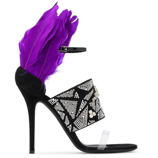 Summer Glitter Rhinestone Embellished Purple Feather Sandals