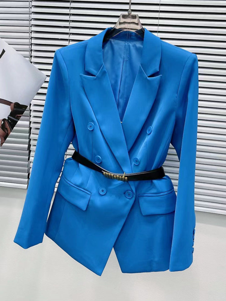 Red Two Piece Set Womens Notched Collar Long Sleeve Blazer High Waist