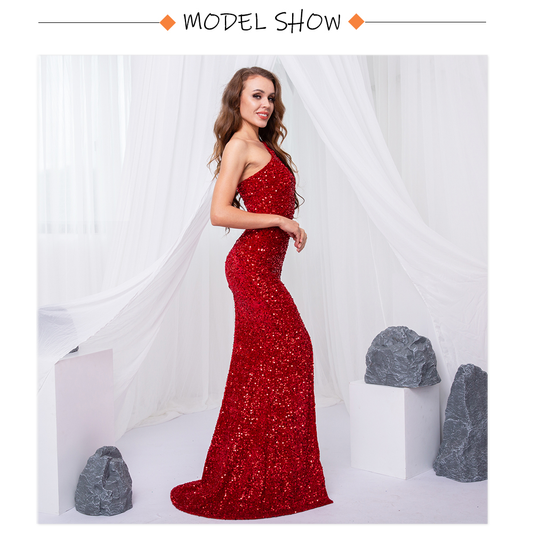 Shiny Royal Blue Hollow Out Velvet Cocktail Gown Slit Leg Party Dress