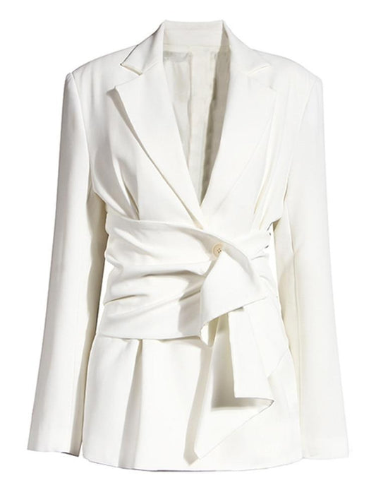 Women White Knot Split Joint Irregular Blazer Fit Jacket