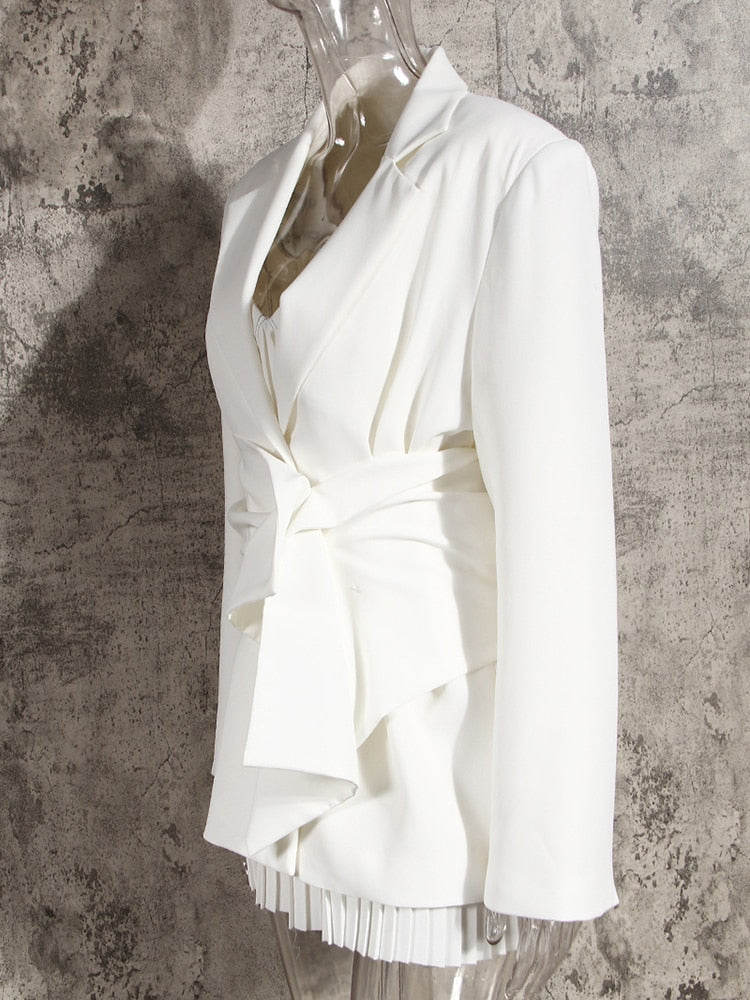 Women White Knot Split Joint Irregular Blazer Fit Jacket