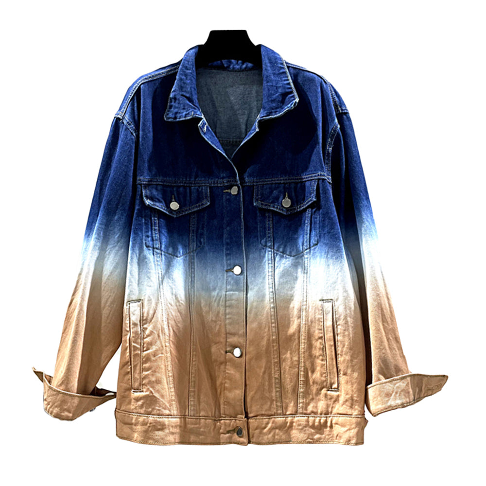 ファッションレディースラペル長袖ストレートルーズデニムジャケット