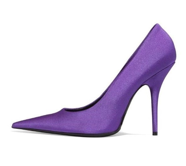 Sexy Red Satin Stiletto Heels Pumps Pointy Toe High Heel Pump