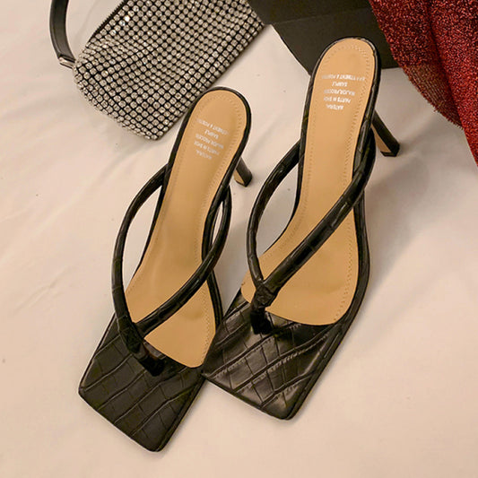 Women genuine leather green Slippers stilettos Heels