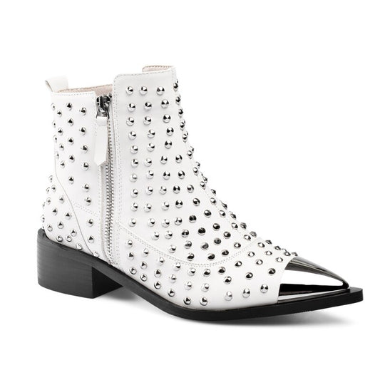 レディース 本革 ジッパー リベット パンク アンクルブーツ