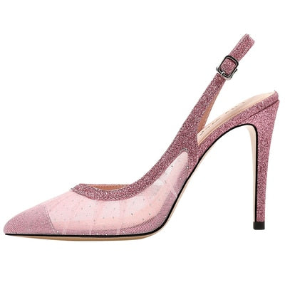 春のネット糸の尖ったつま先のスパンコールの花嫁の花嫁介添人のウェディングシューズ