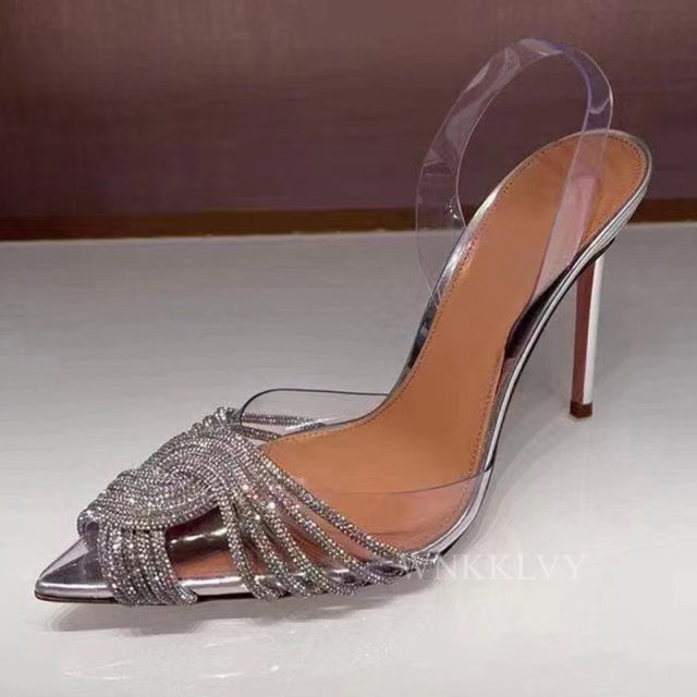 High quality Pointed Toe transparent PVC Pumps Women Crystal Sandal