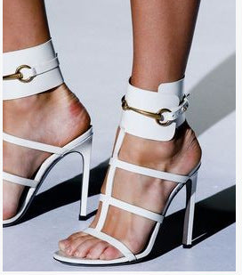 パーティー ウェディング メタリック ボタン スティレットヒール スリングバック サンダル