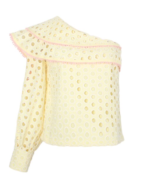 Slim Solid Shirt For Women Skew Collar Long Sleeve Minimalist Blouses