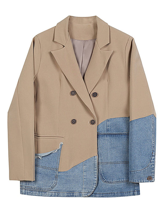 Casual Patchwork Plaid Blazer For Women Notched Collar Clothing Fashion