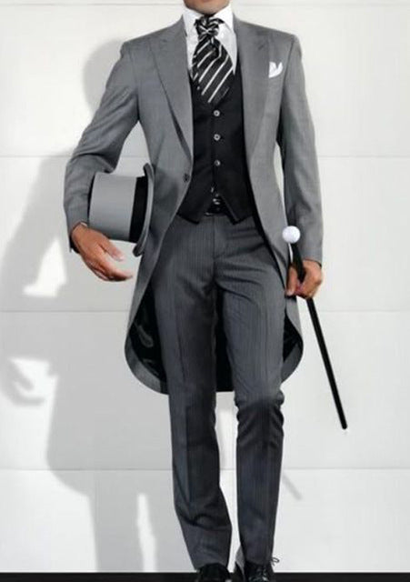 Italian Gentleman Style Wedding Suits Man Long tail