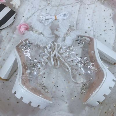 透明ラインストーンパールレースサンダルファッションレディーススイート