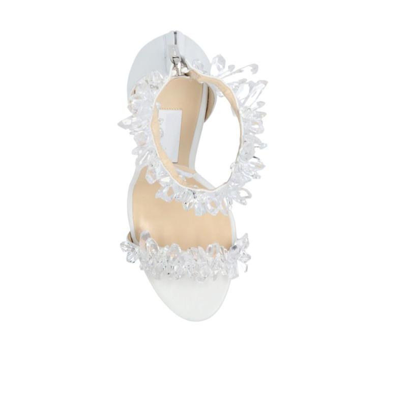 セクシーな夏のスティレットヒールサンダル透明クリスタルウェディングシューズ