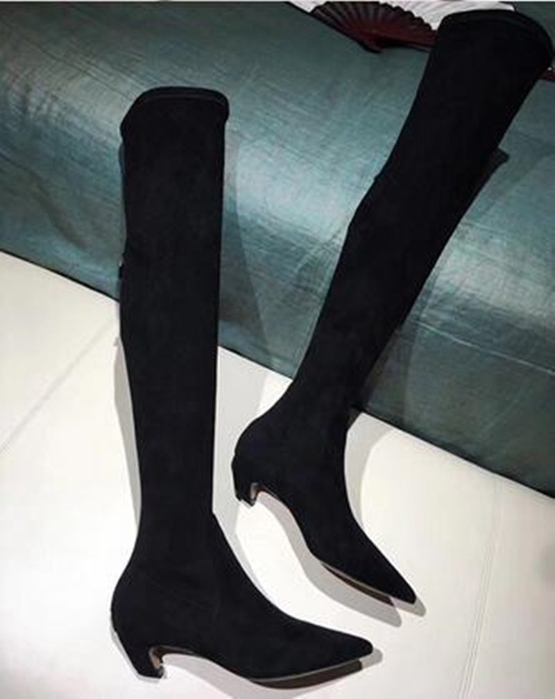 sexy low heels over the knee high boots leather cat heel