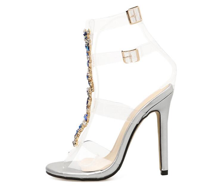 Woman Rhinestone Decor Sandals Crystal Bling Transparent Sandals