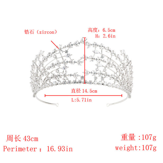 フルジルコンのエレガントなウェディングクラウンブライダルティアラヘッドドレスヘッドバンド