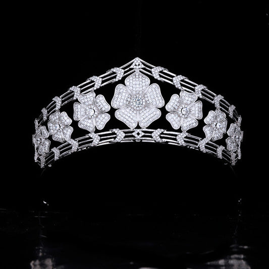 Floral Wedding Crown Tiara Full Zircon Hair Jewelry Accessories