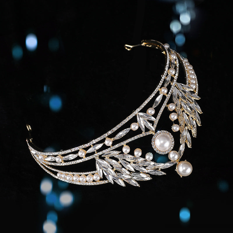Luxury Gold Wedding Tiaras White Pearl Lolita Headdress Women