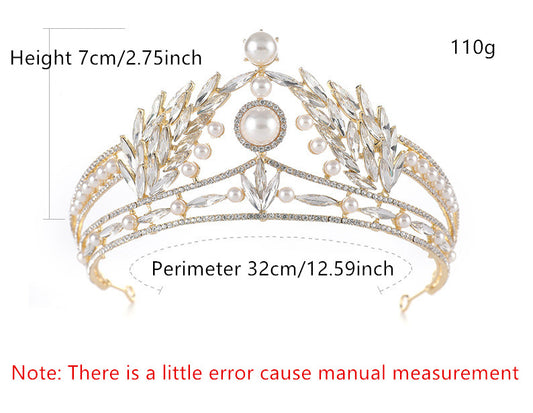Luxury Gold Wedding Tiaras White Pearl Lolita Headdress Women