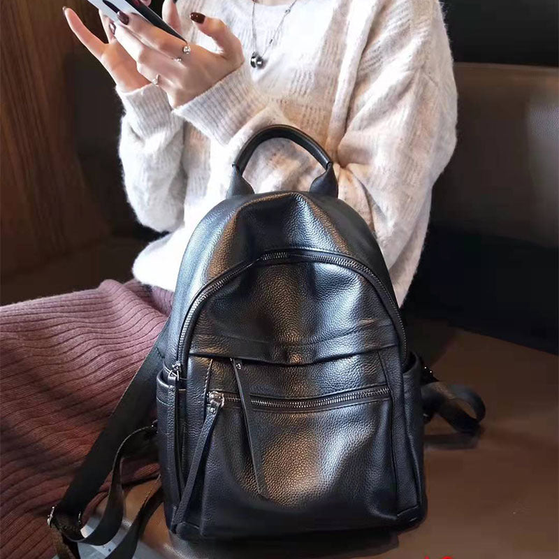 Caramel Real Genuine Leather Backpack Women Simple Fashion