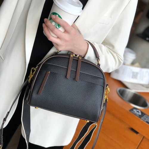 Fashion Round Flap Bag 100% Genuine Cow Leather Women Handbag