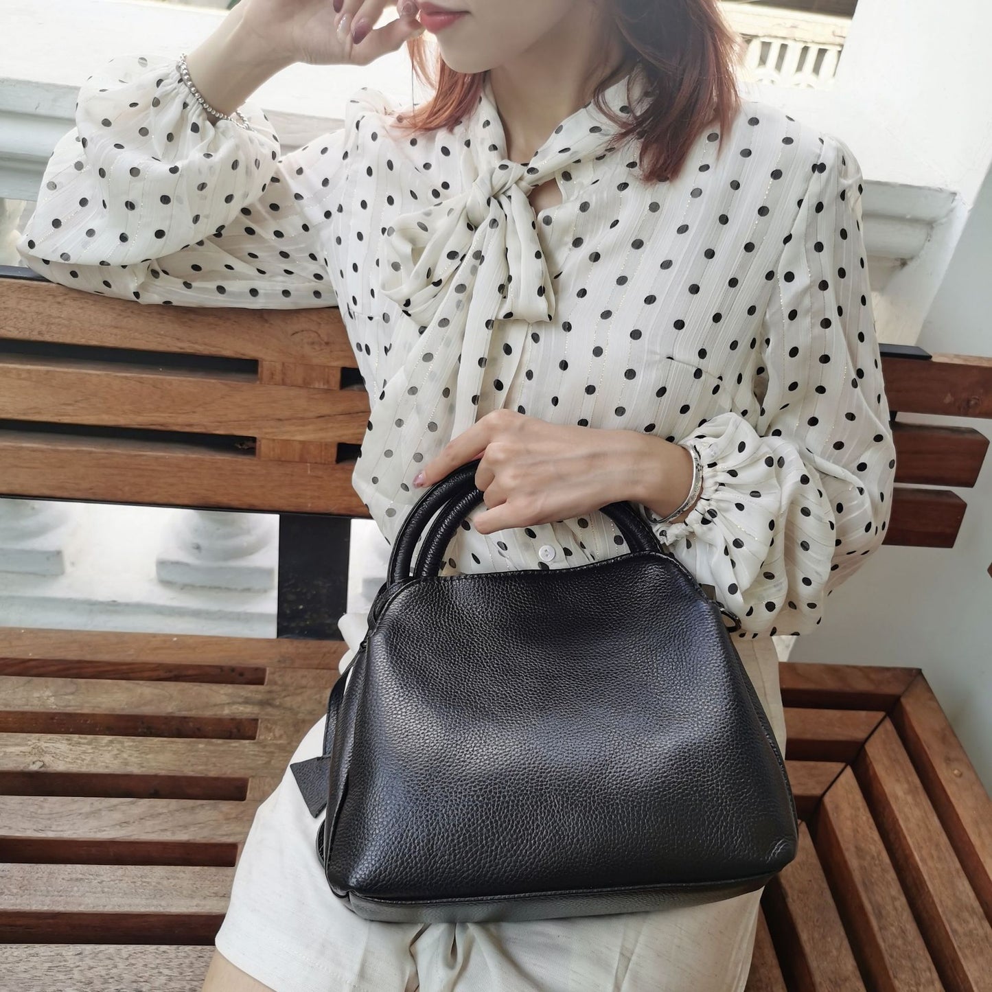 シックな第一層牛革レディースハンドバッグ 2サイズ