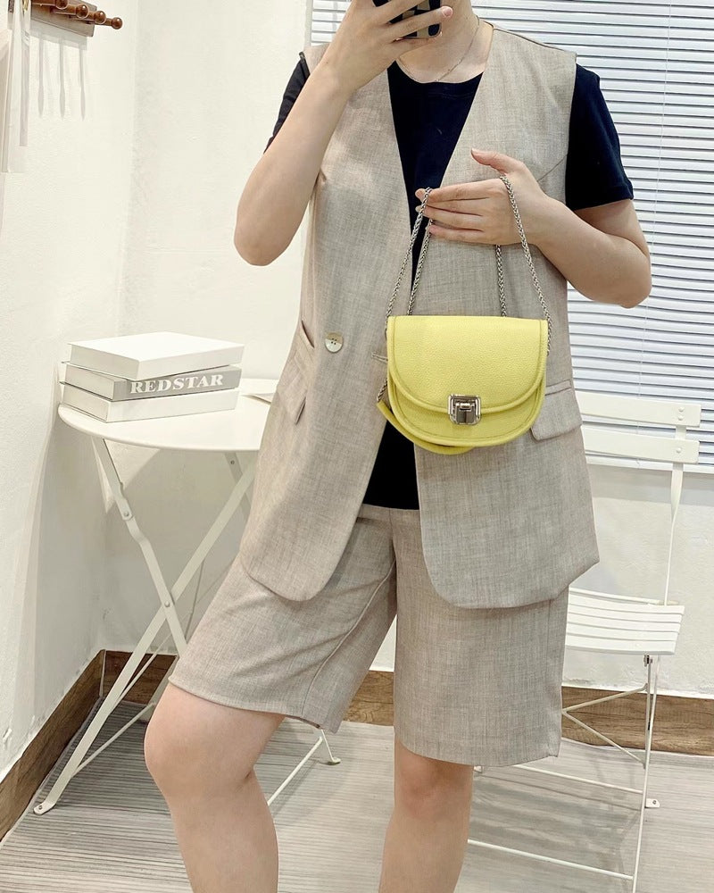 Leisure Yellow Small Saddle Bag 100% Genuine Cow Leather Women
