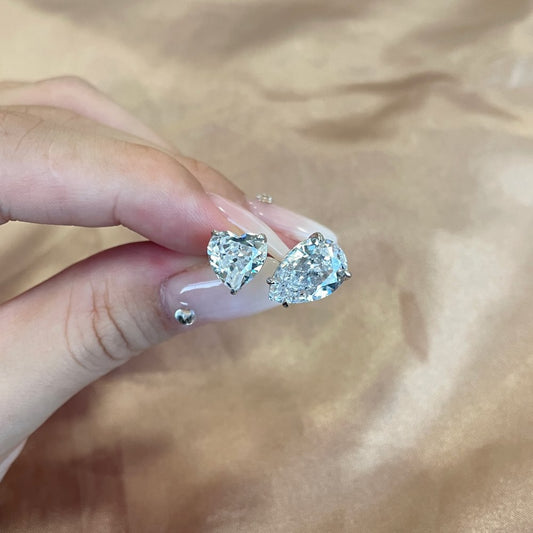 シルバー クラッシュド アイス ラディアント カット ハート ペア ジェムストーン リング