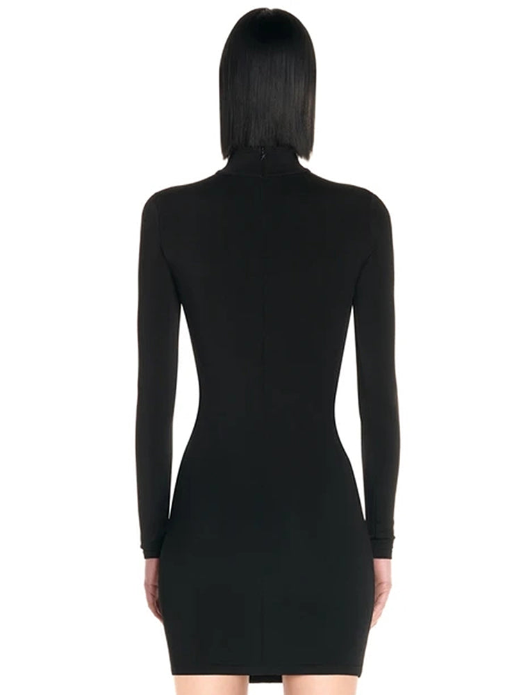 セクシーなラウンドホールバンデージミニドレスレディースタートルネック