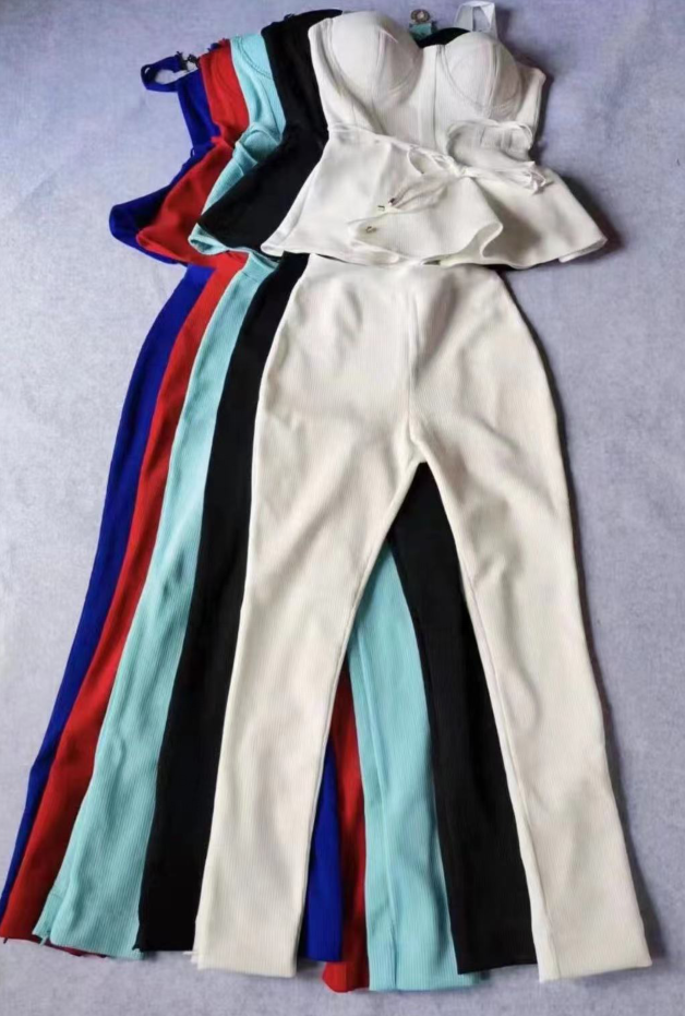 Bodycon Rayon Bandage Set Ruffles Tops Pencil Pants