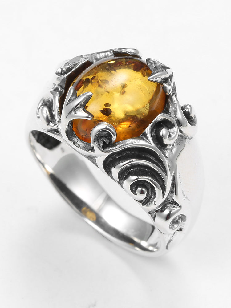 Tang grass flower vine amber ring
