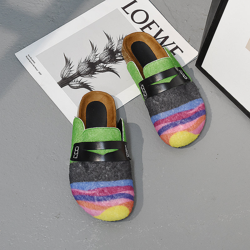 Suede Thick-soled Sandals Muller Shoes Rainbow Flat