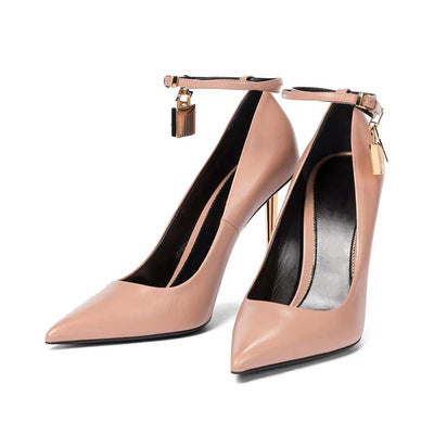 Pointed Metal Lock Buckle Single Shoe Leopard Print