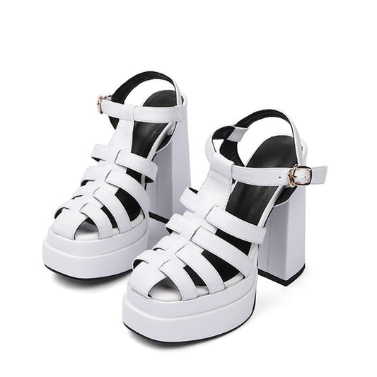 Leather Thick-soled Hollow Super High-heeled Sandals