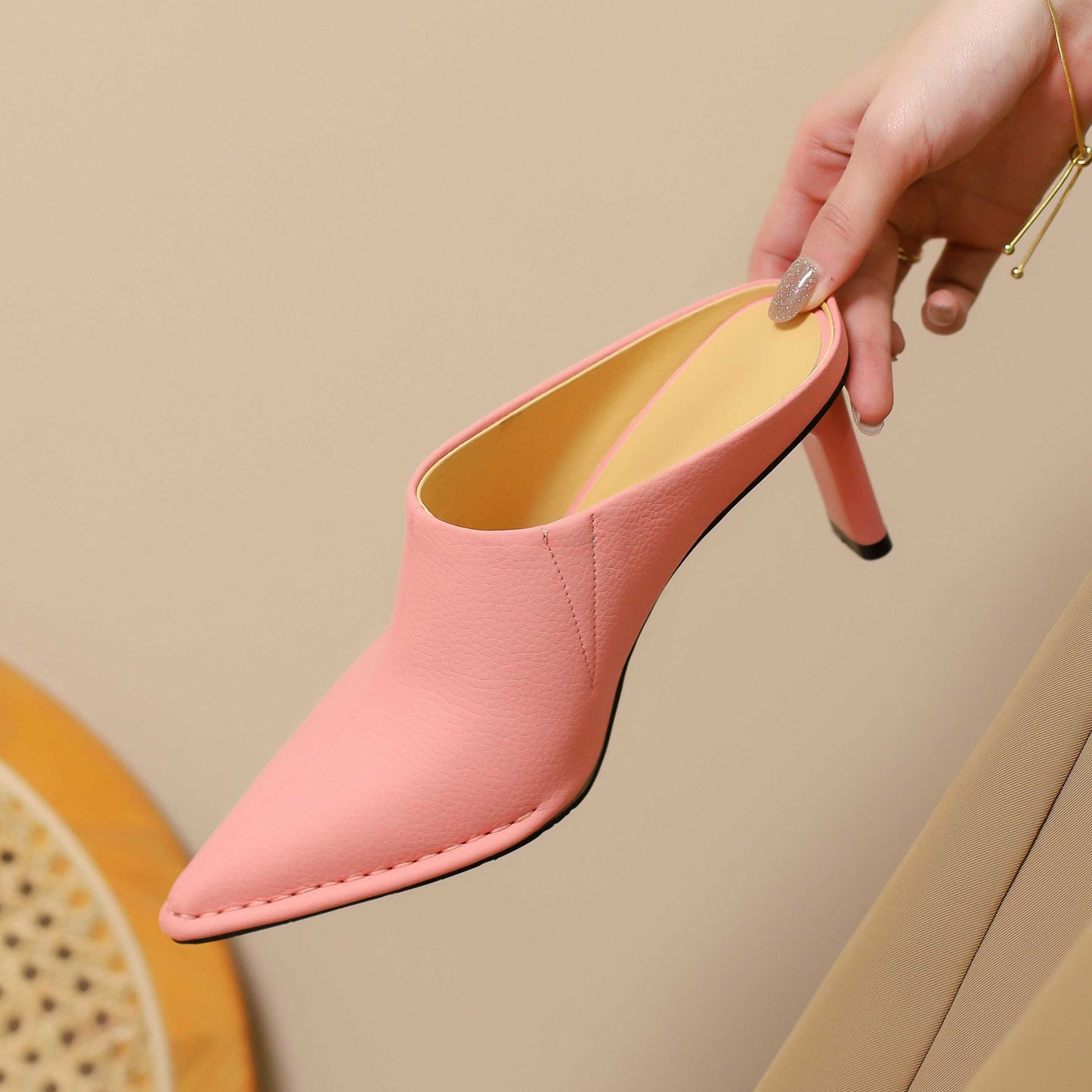 Full Grain Leather Pointed Toe Stiletto High Heels Candy Colors