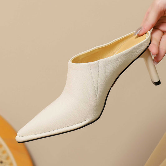 Full Grain Leather Pointed Toe Stiletto High Heels Candy Colors