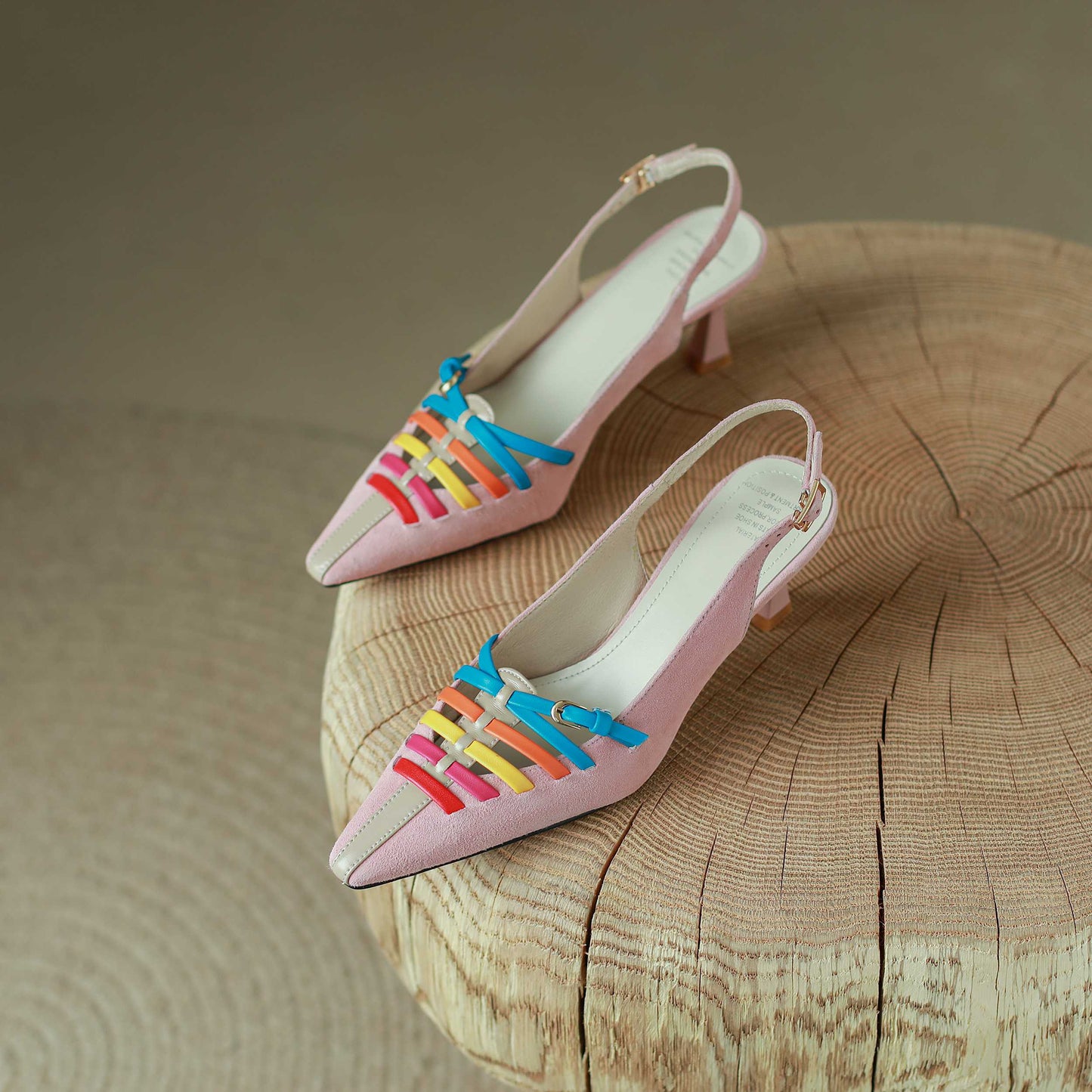 Kid Suede Small Square Toe Thin High Heels Rainbow Color