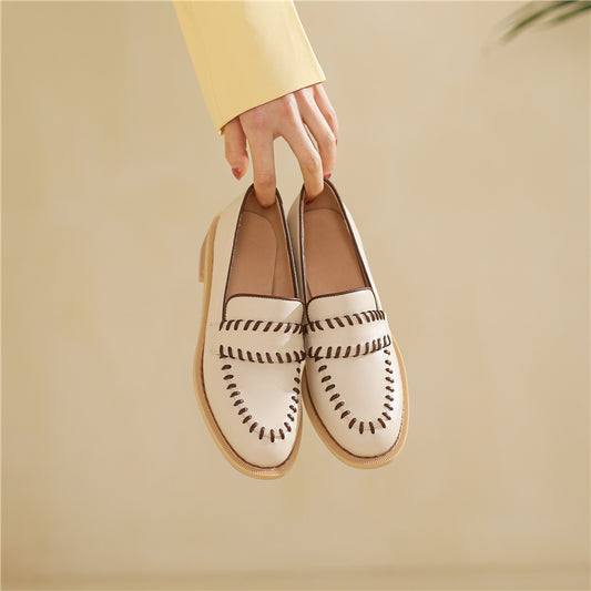 Women Genuine Leather Flats Oxfords Shoes Handmade