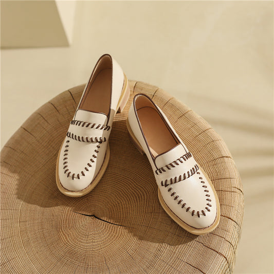 Women Genuine Leather Flats Oxfords Shoes Handmade